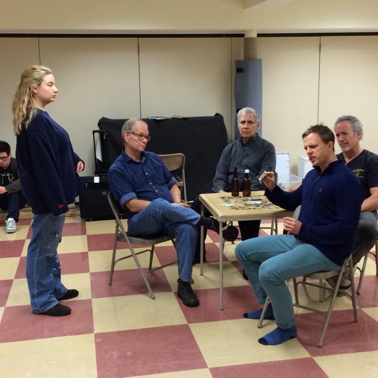 The cast of Boys in the Basement at a recent rehearsal.