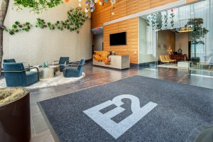 A spacious, dramatic lobby