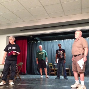 Rehearsals are underway for The Institute. On stage, from left to right...John N. Frank, Chris Johnson, Matt Lloyd, Scott Stockman.